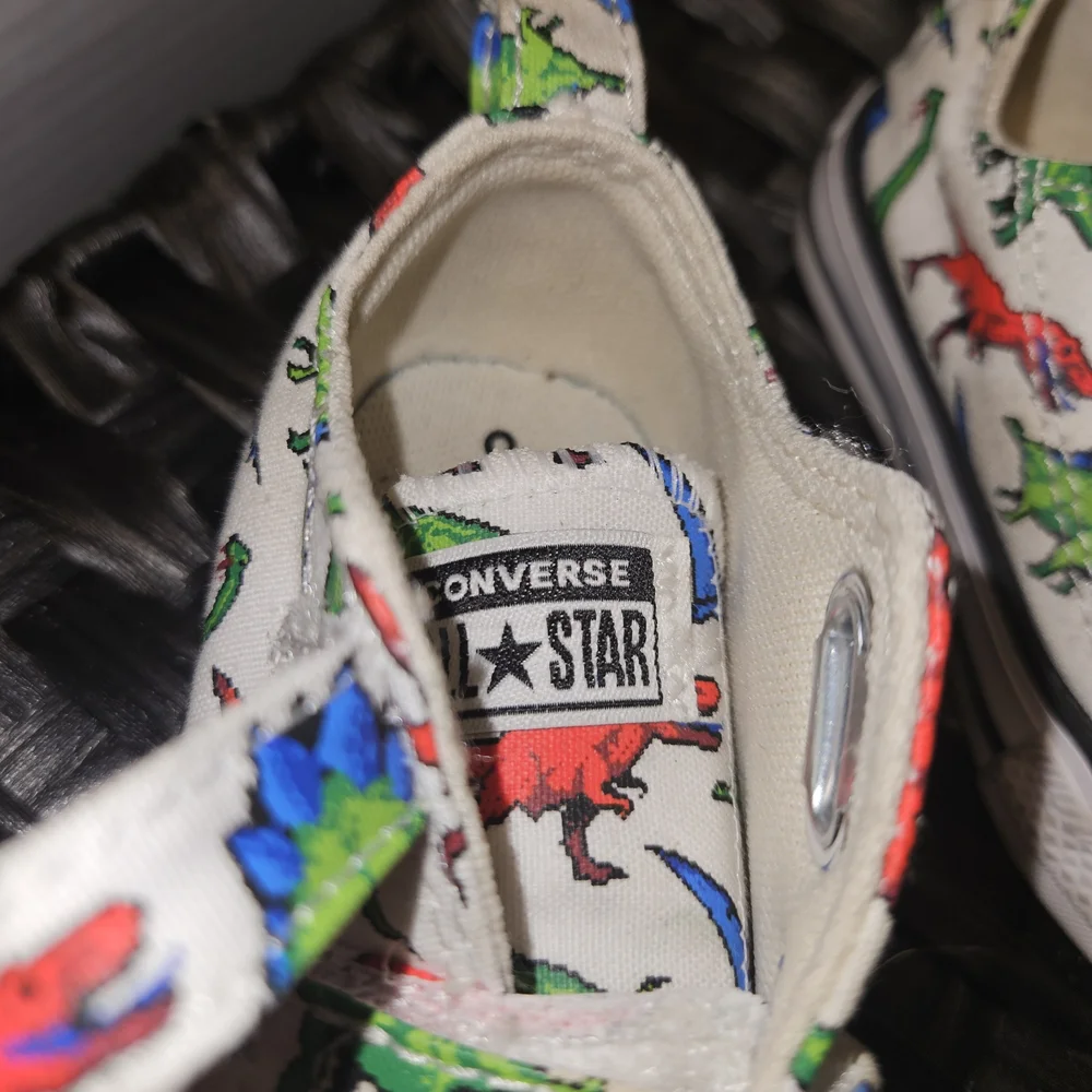 Converse Kids White Sneakers with Dinosaur Print